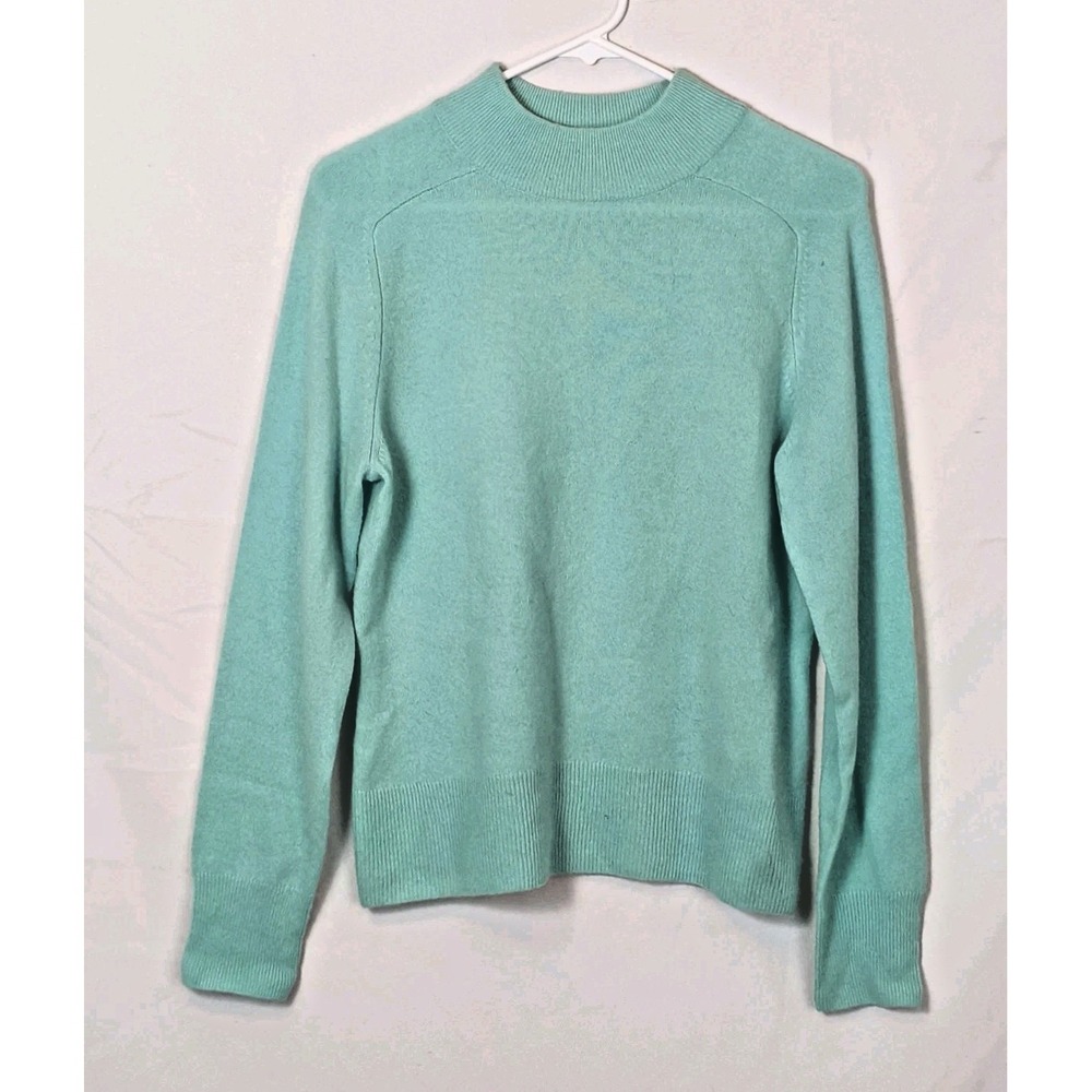 Prive Cashmere Mock Neck Sweater Womens Medium Aqua Blue 100% Cashmere Knit